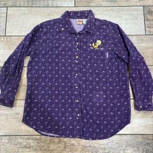 Vintage Tweety Bird Looney Tunes Corduroy Button Up Shirt Womens Sz 18W/20W